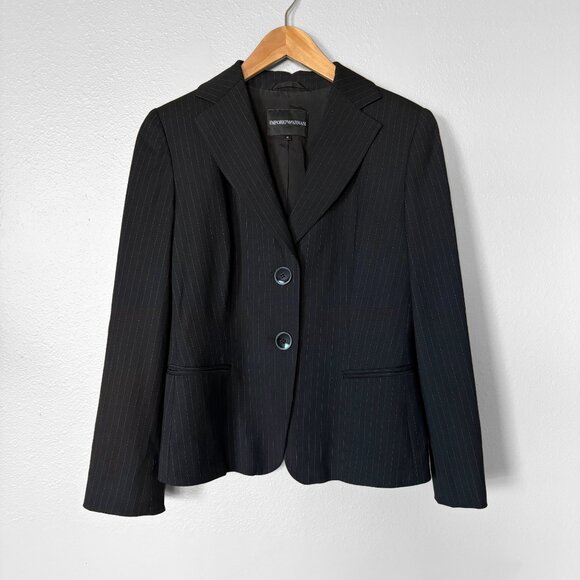 Emporio Armani Pinstripe Black Blazer Womens 10 Business Casual Office Luxury - Picture 1 of 14